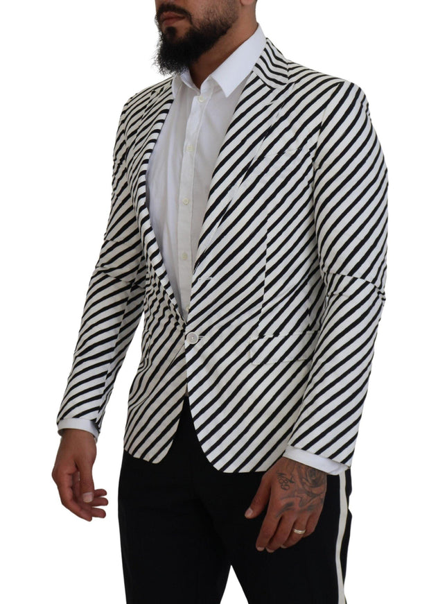 Dolce & Gabbana White Black Striped Slim Fit Jacket Blazer - Ellie Belle