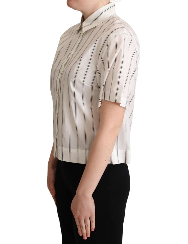 Dolce & Gabbana White Black Stripes Collared Shirt Top - Ellie Belle