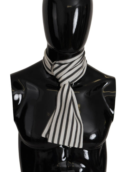 Dolce & Gabbana White Black Stripes Scarf Neck Wrap Shawl Silk - Ellie Belle
