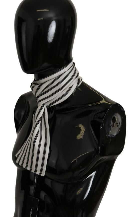 Dolce & Gabbana White Black Stripes Scarf Neck Wrap Shawl Silk - Ellie Belle