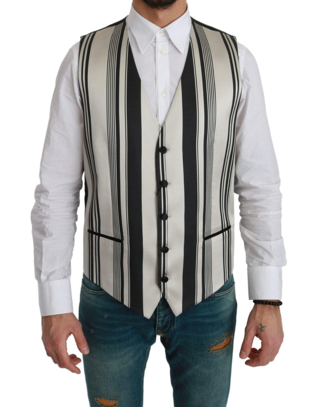 Dolce & Gabbana White Black Stripes Waistcoat Formal Vest - Ellie Belle