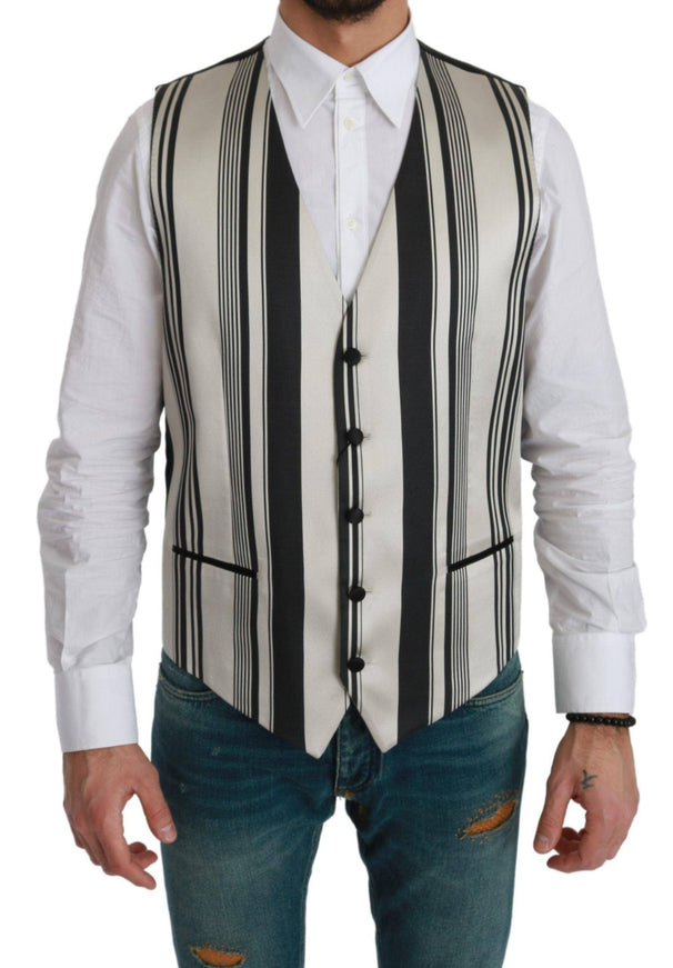 Dolce & Gabbana White Black Stripes Waistcoat Formal Vest - Ellie Belle