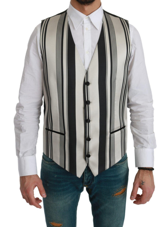 Dolce & Gabbana White Black Stripes Waistcoat Formal Vest - Ellie Belle