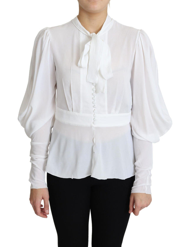 Dolce & Gabbana White Blouse Ascot Collar Lantern Sleeves Top - Ellie Belle