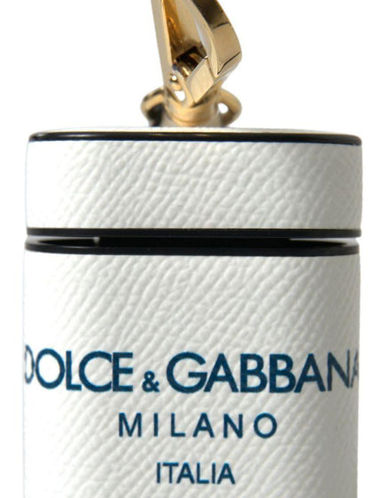 Dolce & Gabbana White Blue Calf Leather Logo Print Strap Airpods Case - Ellie Belle