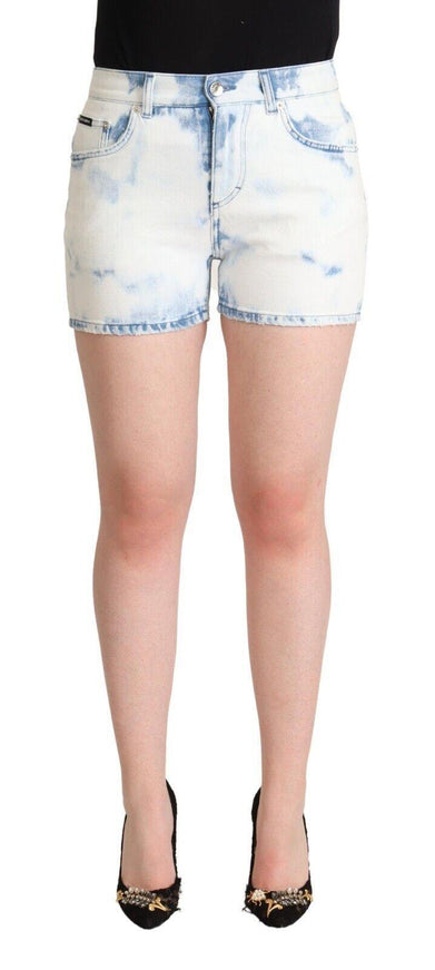 Dolce & Gabbana White Blue Dye Cotton Mid Waist Denim Shorts - Ellie Belle