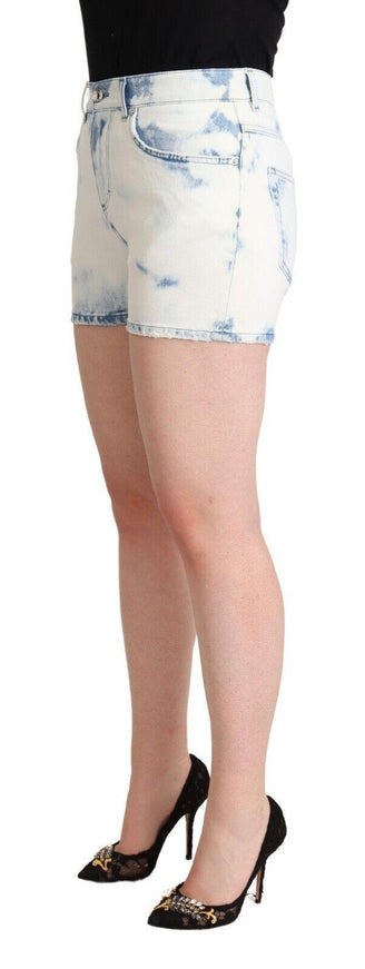 Dolce & Gabbana White Blue Dye Cotton Mid Waist Denim Shorts - Ellie Belle