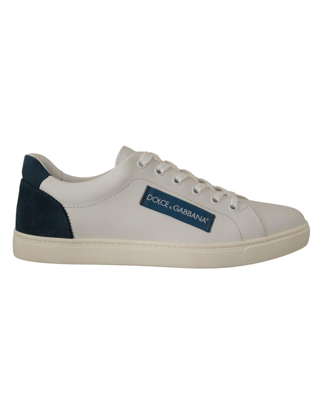 Dolce & Gabbana White Blue Leather Low Top Sneakers - Ellie Belle