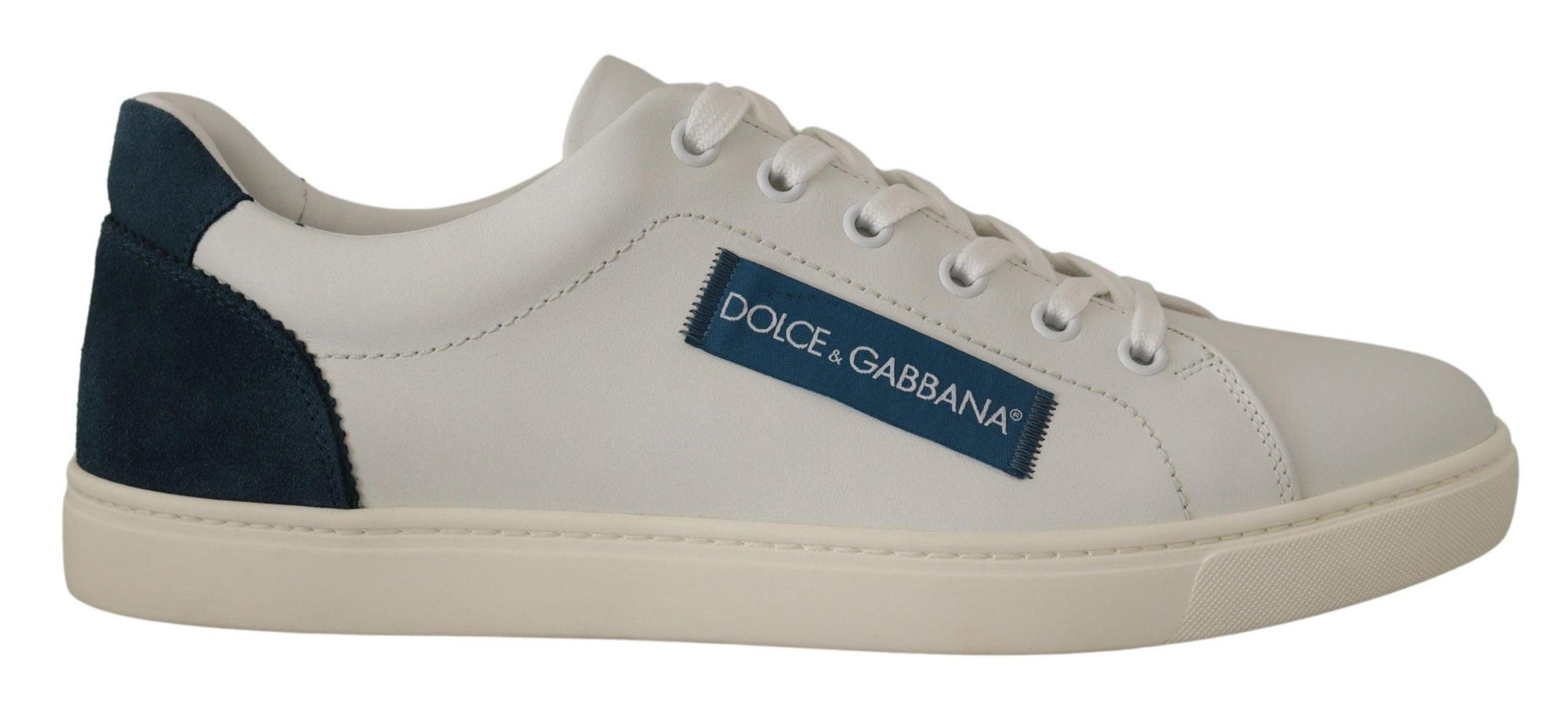 Dolce & Gabbana White Blue Leather Low Top Sneakers - Ellie Belle