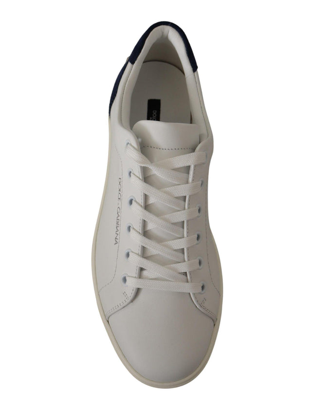 Dolce & Gabbana White Blue Leather Low Top Sneakers - Ellie Belle