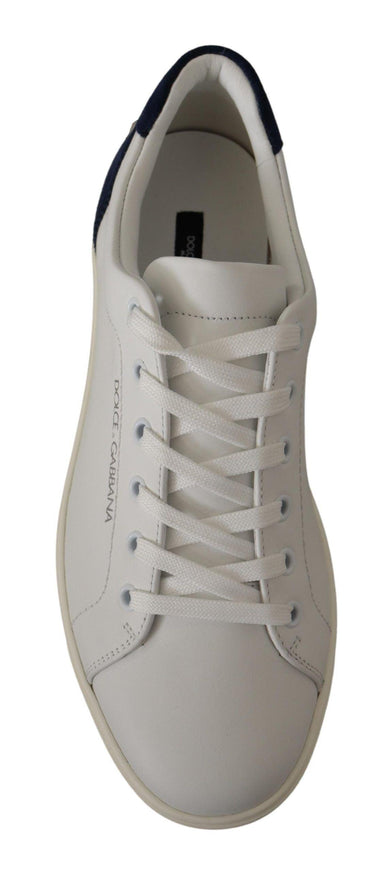 Dolce & Gabbana White Blue Leather Low Top Sneakers - Ellie Belle