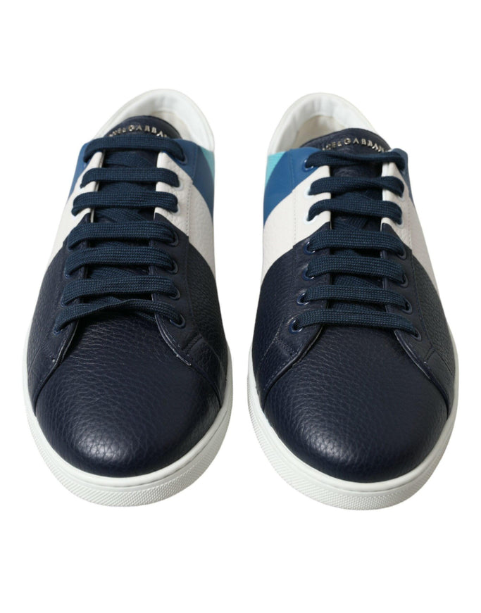 Dolce & Gabbana White Blue Leather Low Top Sneakers Shoes - Ellie Belle