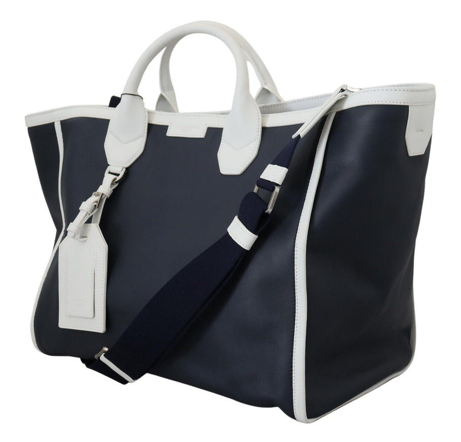 Dolce & Gabbana White Blue Leather Shopping Tote Bag - Ellie Belle