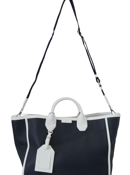 Dolce & Gabbana White Blue Leather Shopping Tote Bag - Ellie Belle