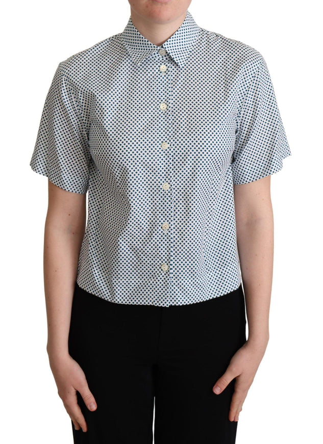 Dolce & Gabbana White Blue Polka Dot Cotton Shirt - Ellie Belle