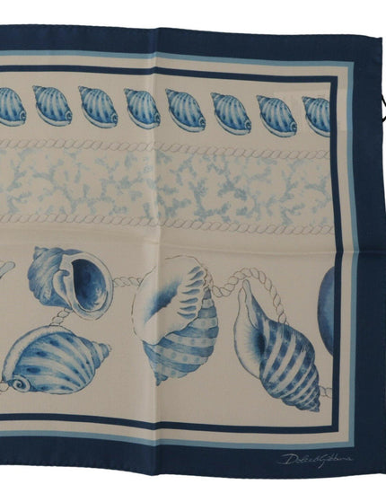 Dolce & Gabbana White Blue Shells Print Square Handkerchief Scarf - Ellie Belle