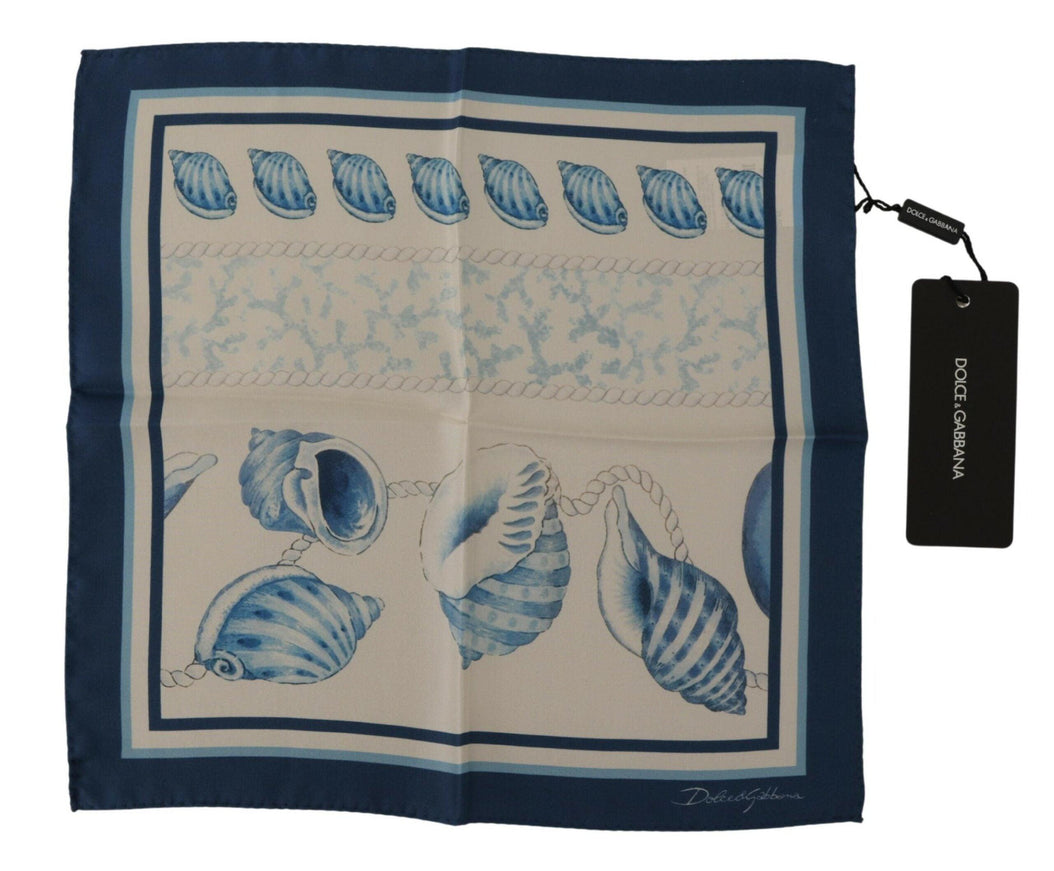 Dolce & Gabbana White Blue Shells Print Square Handkerchief Scarf - Ellie Belle