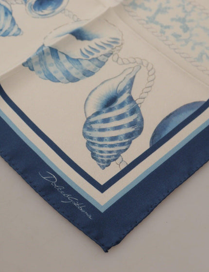 Dolce & Gabbana White Blue Shells Print Square Handkerchief Scarf - Ellie Belle