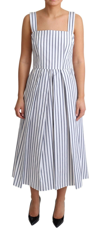Dolce & Gabbana White Blue Striped Cotton A-Line Dress - Ellie Belle