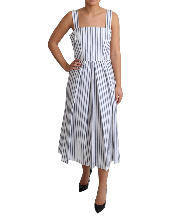 Dolce & Gabbana White Blue Striped Cotton A-Line Dress - Ellie Belle