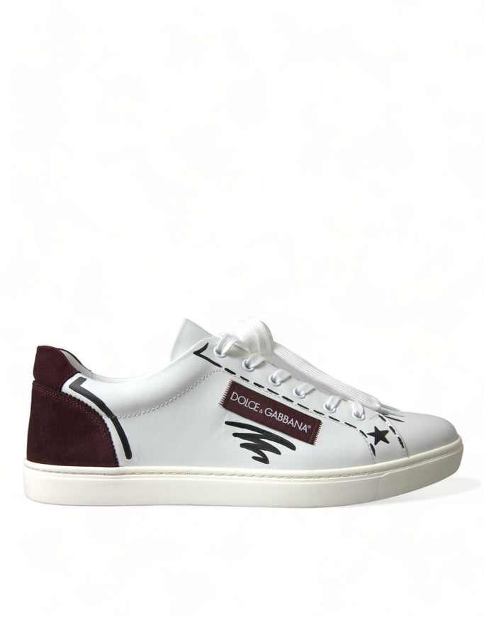 Dolce & Gabbana White Bordeaux Leather Logo Low Top Sneakers Shoes - Ellie Belle