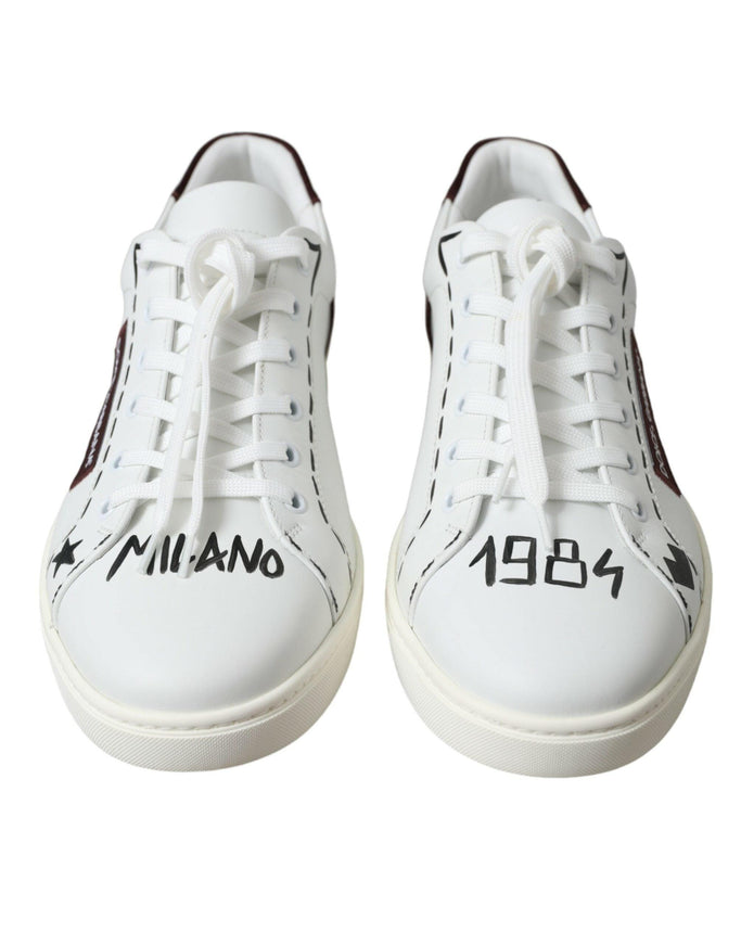 Dolce & Gabbana White Bordeaux Leather Logo Low Top Sneakers Shoes - Ellie Belle