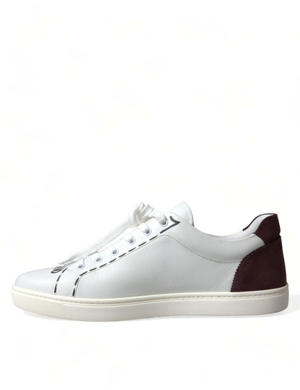 Dolce & Gabbana White Bordeaux Leather Logo Low Top Sneakers Shoes - Ellie Belle