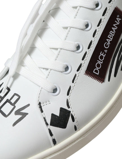 Dolce & Gabbana White Bordeaux Leather Logo Low Top Sneakers Shoes - Ellie Belle