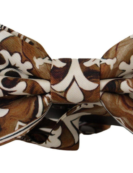 Dolce & Gabbana White Brown Silk Adjustable Neck Papillon Bow Tie - Ellie Belle