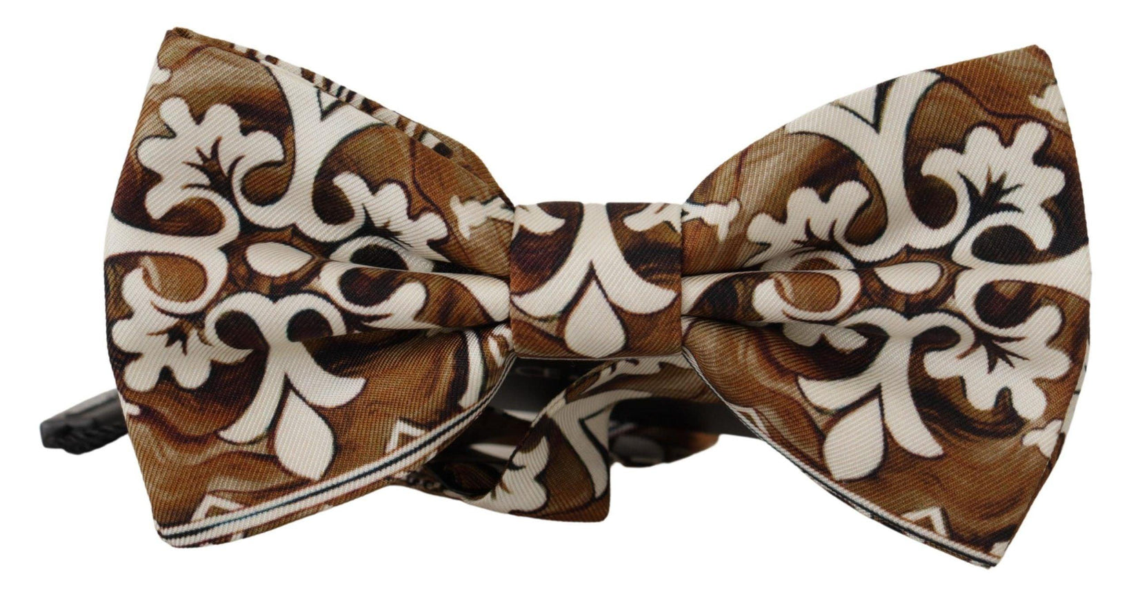 Dolce & Gabbana White Brown Silk Adjustable Neck Papillon Bow Tie - Ellie Belle