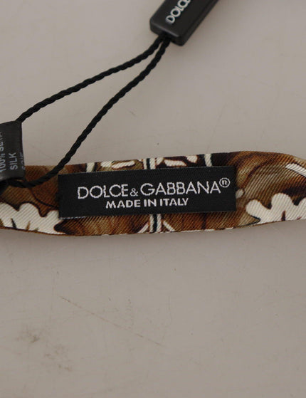 Dolce & Gabbana White Brown Silk Adjustable Neck Papillon Bow Tie - Ellie Belle