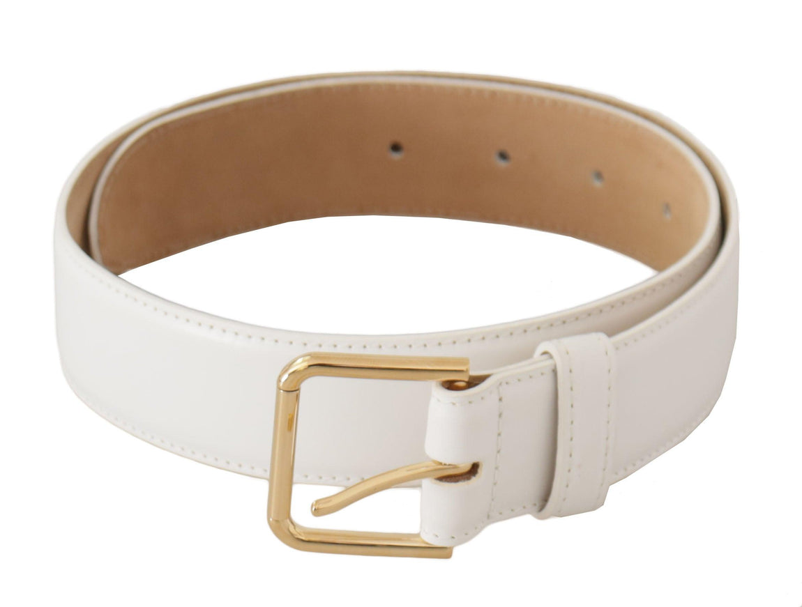 Dolce & Gabbana White Calf Leather Gold Metal Waist Buckle Belt - Ellie Belle