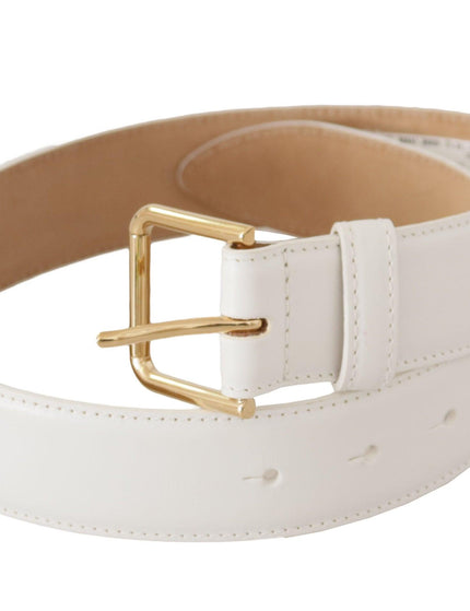 Dolce & Gabbana White Calf Leather Gold Metal Waist Buckle Belt - Ellie Belle