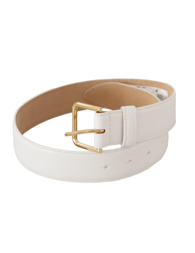 Dolce & Gabbana White Calf Leather Gold Metal Waist Buckle Belt - Ellie Belle