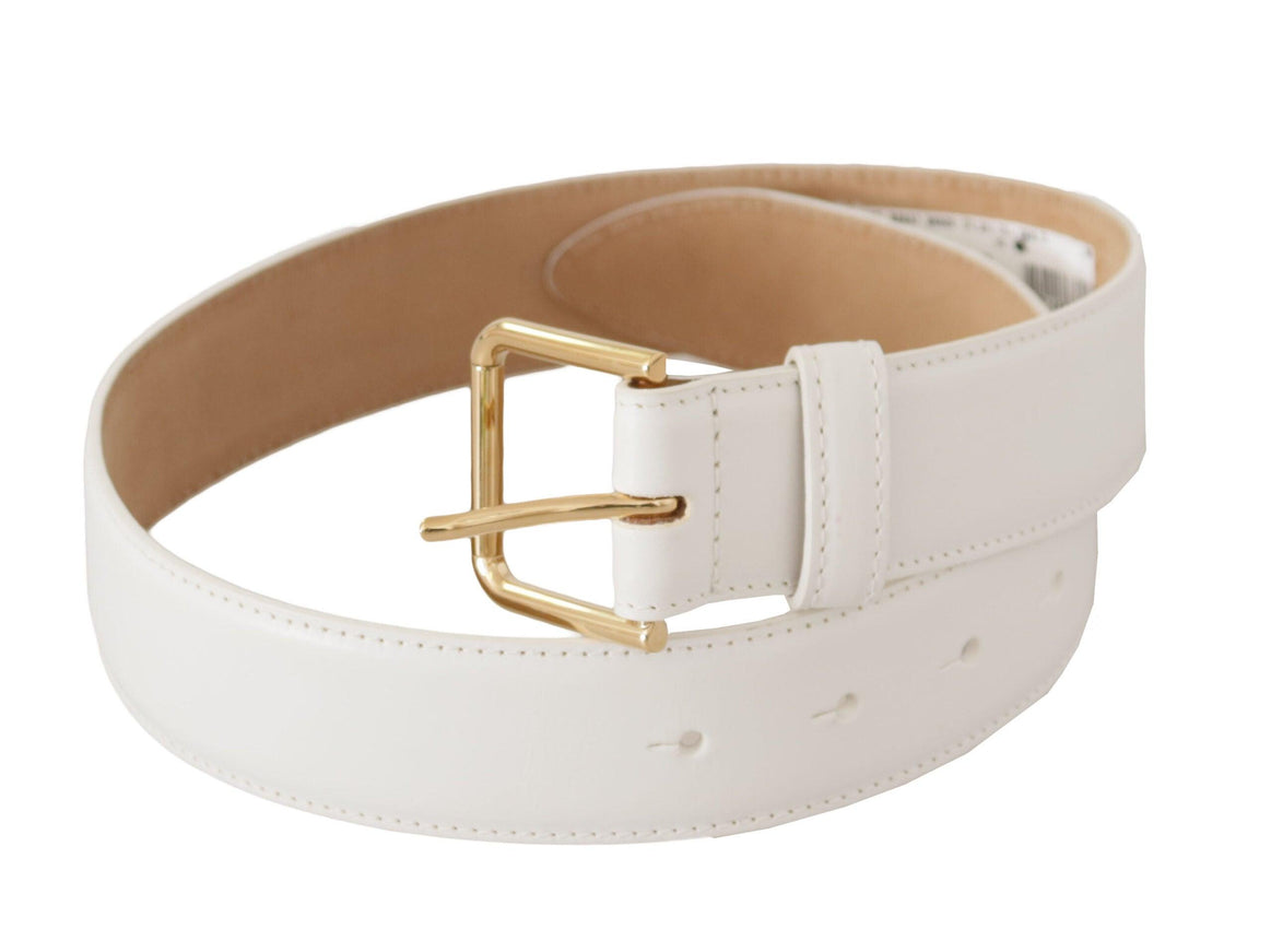 Dolce & Gabbana White Calf Leather Gold Metal Waist Buckle Belt - Ellie Belle