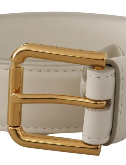 Dolce & Gabbana White Calf Leather Gold Tone Logo Metal Buckle Belt - Ellie Belle