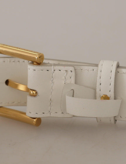 Dolce & Gabbana White Calf Leather Gold Tone Logo Metal Buckle Belt - Ellie Belle