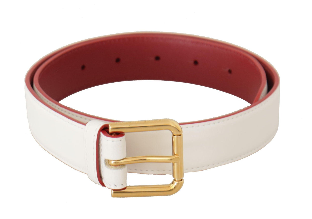 Dolce & Gabbana White Calf Leather Two-Toned Gold Metal Buckle Belt - Ellie Belle