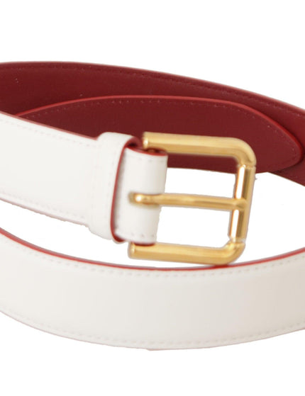 Dolce & Gabbana White Calf Leather Two-Toned Gold Metal Buckle Belt - Ellie Belle