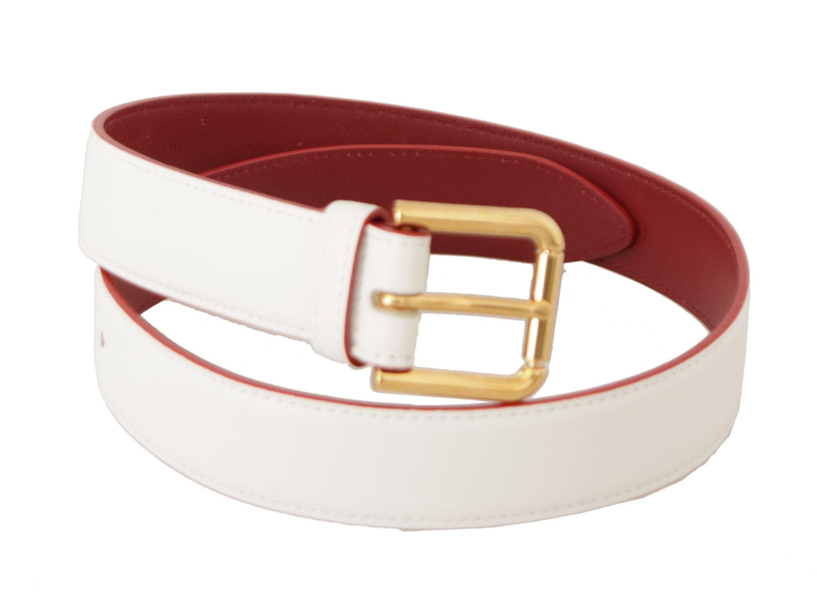 Dolce & Gabbana White Calf Leather Two-Toned Gold Metal Buckle Belt - Ellie Belle