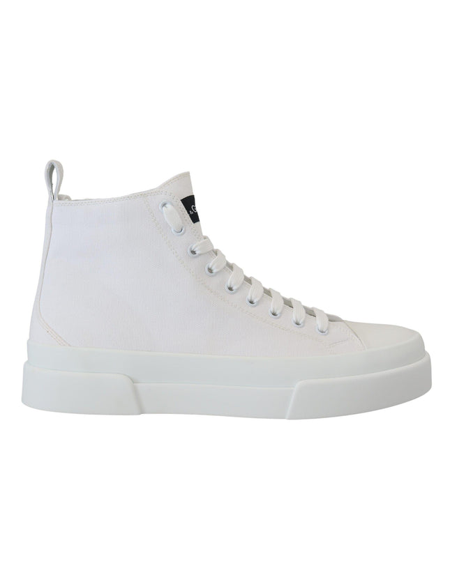 Dolce & Gabbana White Canvas Cotton High Tops Sneakers Shoes - Ellie Belle