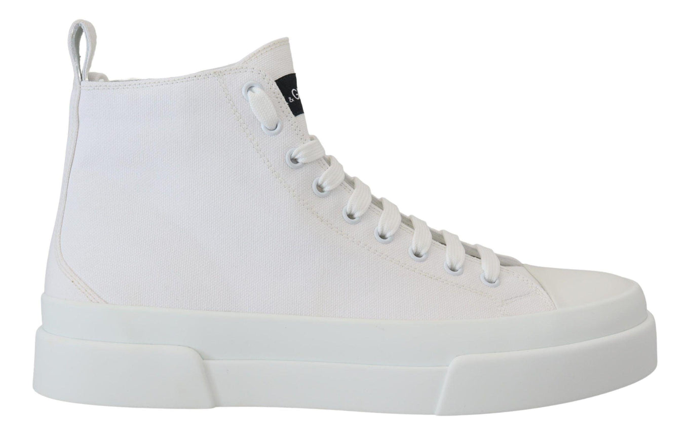 Dolce & Gabbana White Canvas Cotton High Tops Sneakers Shoes - Ellie Belle