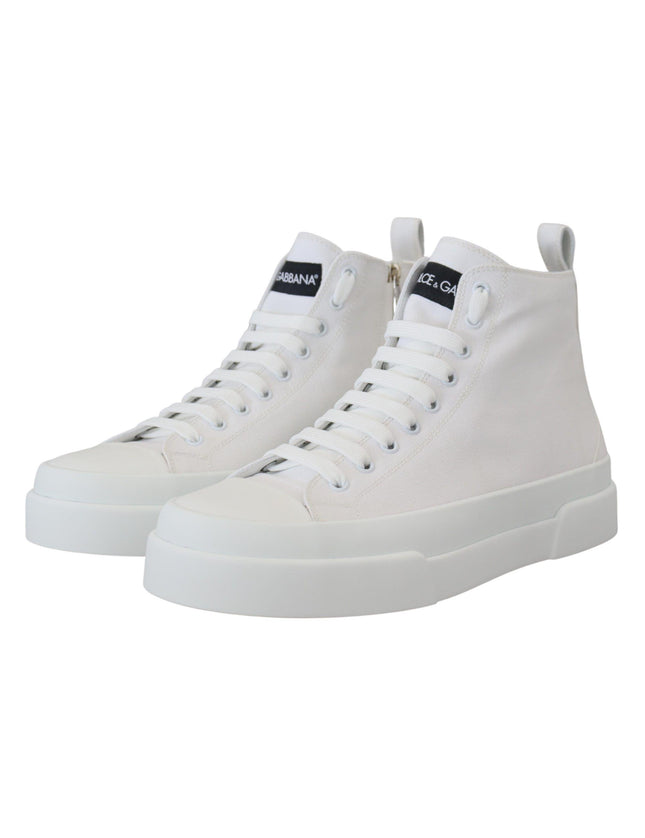 Dolce & Gabbana White Canvas Cotton High Tops Sneakers Shoes - Ellie Belle
