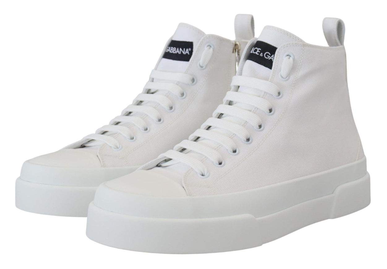 Dolce & Gabbana White Canvas Cotton High Tops Sneakers Shoes - Ellie Belle