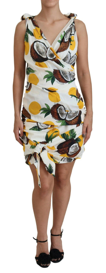 Dolce & Gabbana White Coconut Print Sheath Mini Silk Dress - Ellie Belle