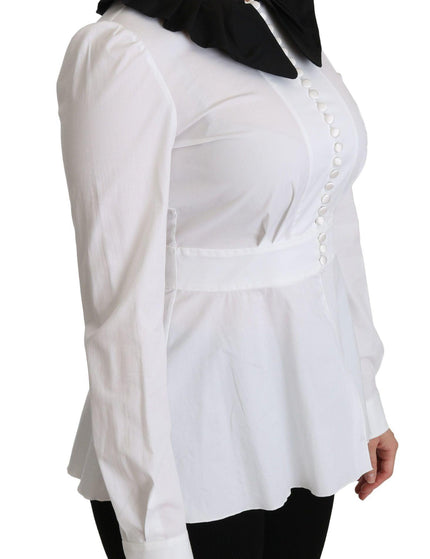 Dolce & Gabbana White Collared Long Sleeve Blouse Cotton Top - Ellie Belle