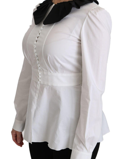 Dolce & Gabbana White Collared Long Sleeve Blouse Cotton Top - Ellie Belle