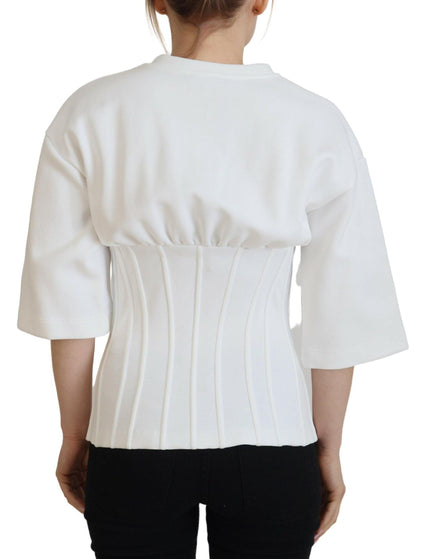Dolce & Gabbana White Corset Stretch Cotton Top T-shirt - Ellie Belle