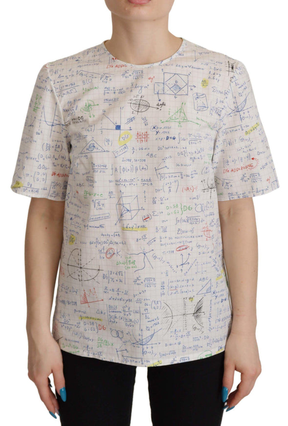 Dolce & Gabbana White Cotton Algebra Print Short Sleeves Top - Ellie Belle