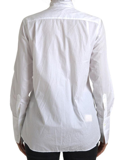 Dolce & Gabbana White Cotton Ascot Collar Long Sleeves Top - Ellie Belle